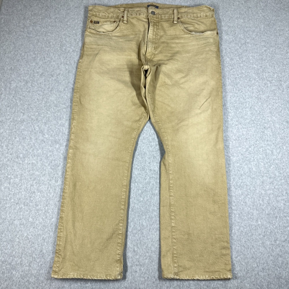 Polo Ralph Lauren Varick Slim Fit Straight Leg Men's Tan Jeans 38X30 Fade Preppy
